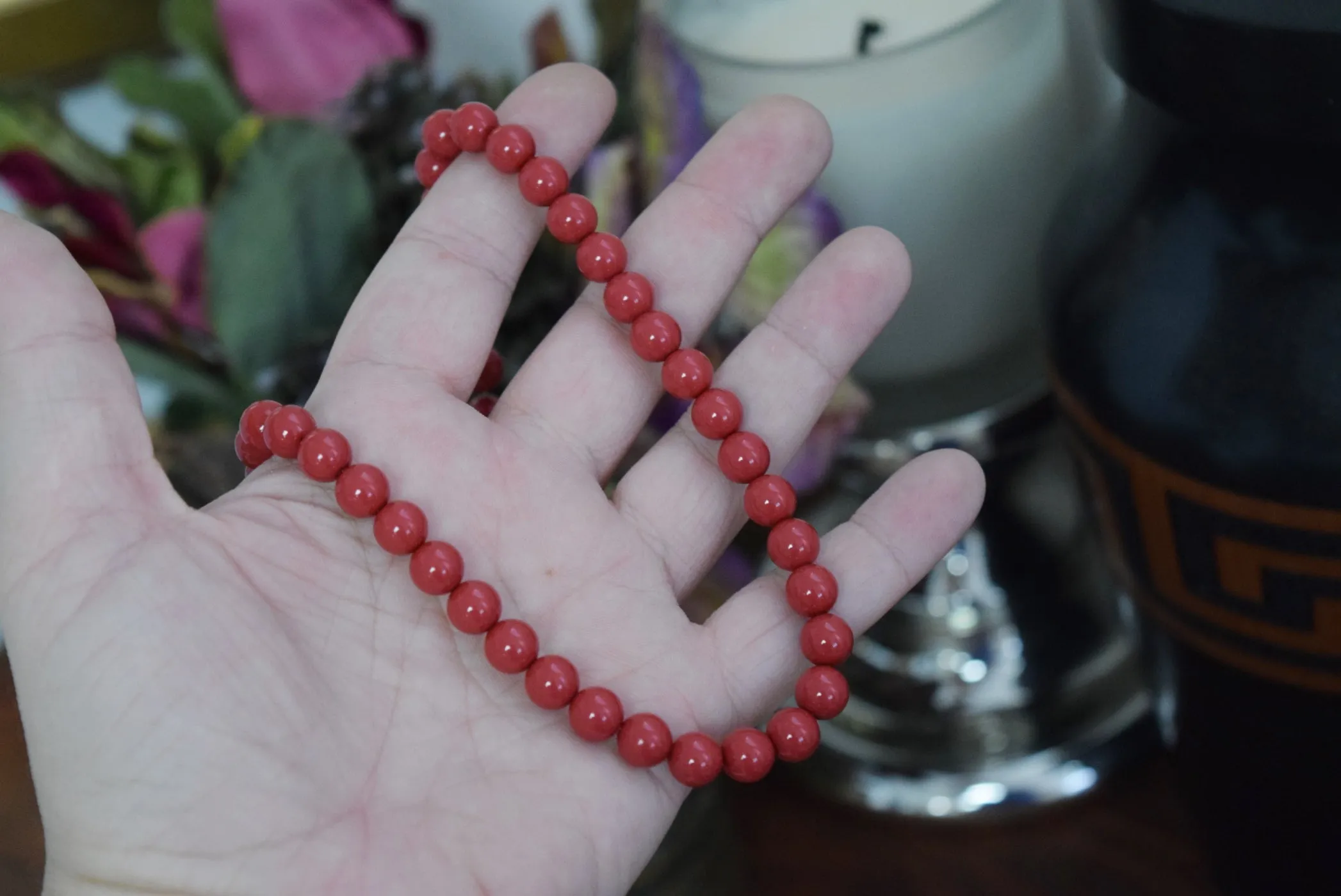 Red "Coral" Pearl Beaded Necklace - Small