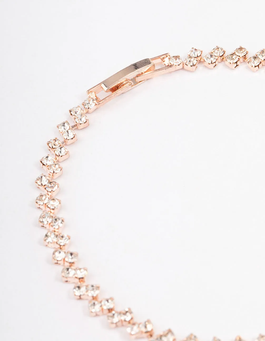 Rose Gold Double Dangle Diamante Pendant Tennis Bracelet