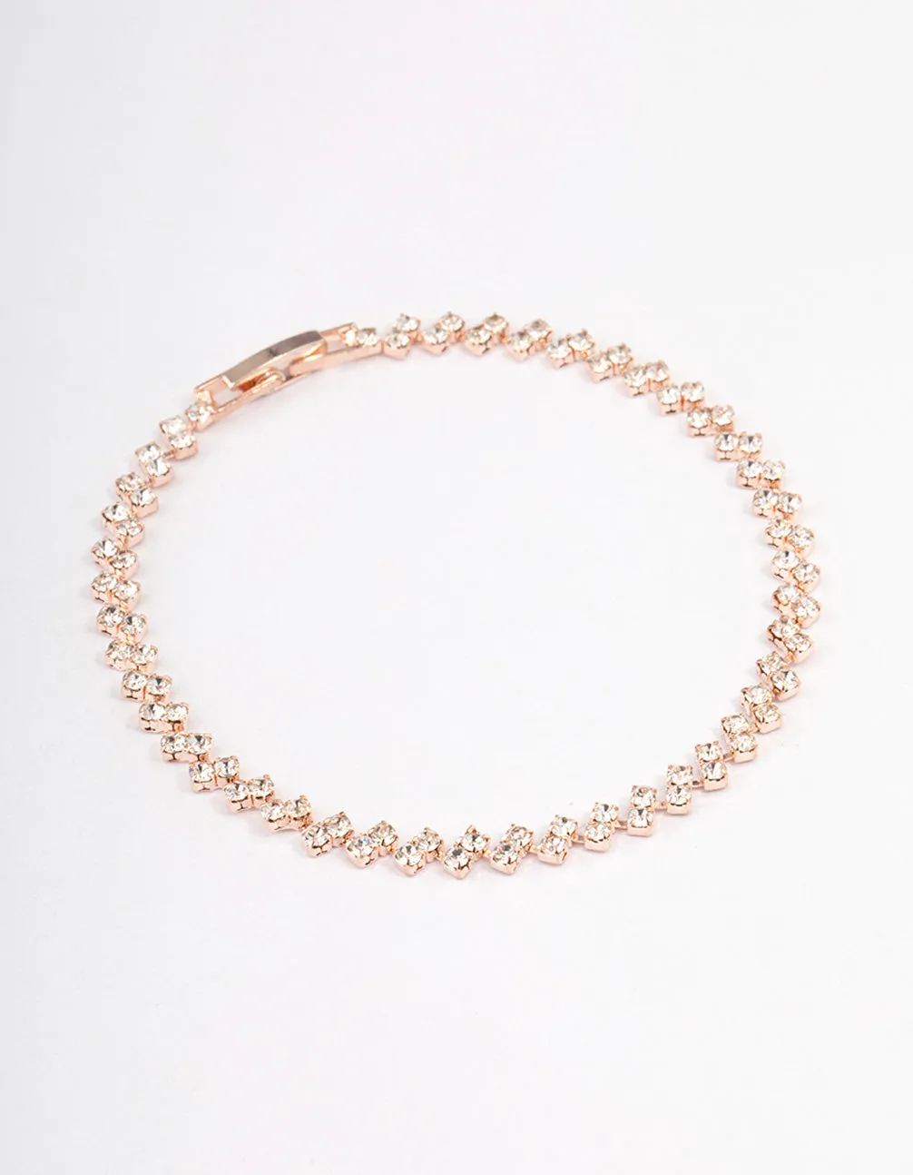 Rose Gold Double Dangle Diamante Pendant Tennis Bracelet