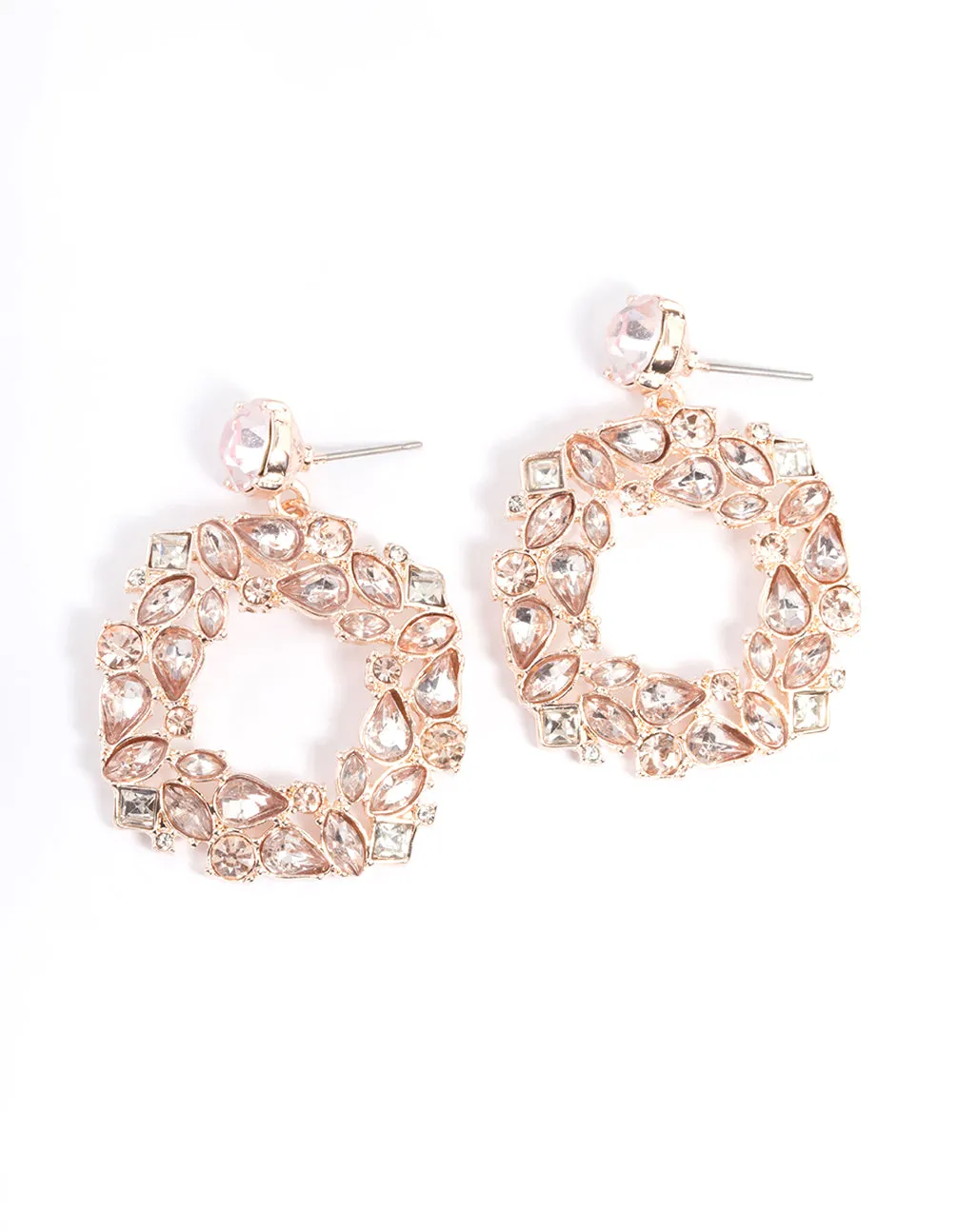 Rose Gold Mixed Stone Circle Drop Earrings