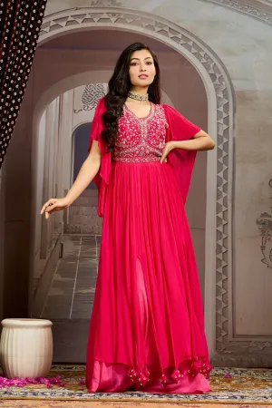 Rose Pink Embellished Chinon Silk Gown