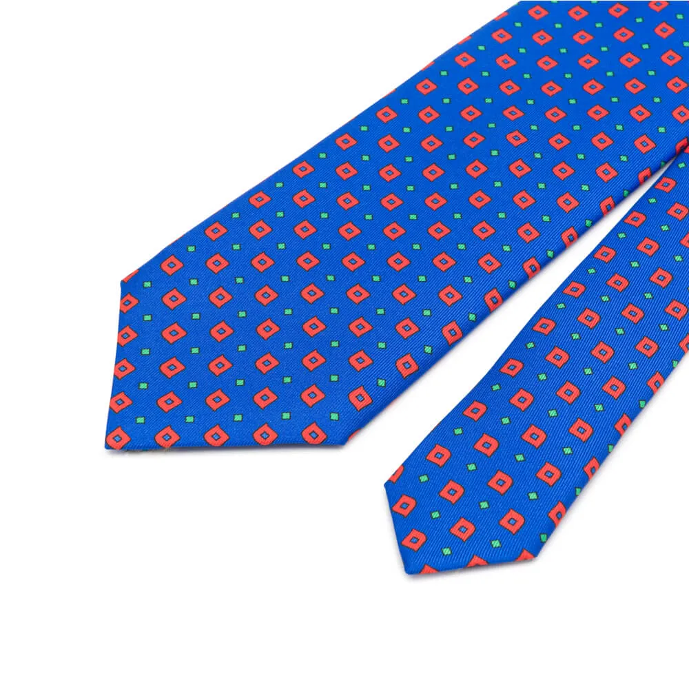 Royal Blue and Red Micro Motif Twill Silk Tie