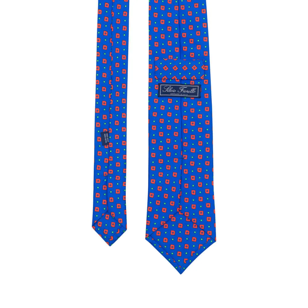 Royal Blue and Red Micro Motif Twill Silk Tie