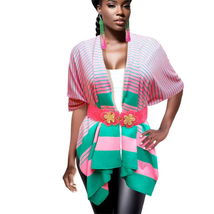 Ruana Kimono Striped Pink and Green