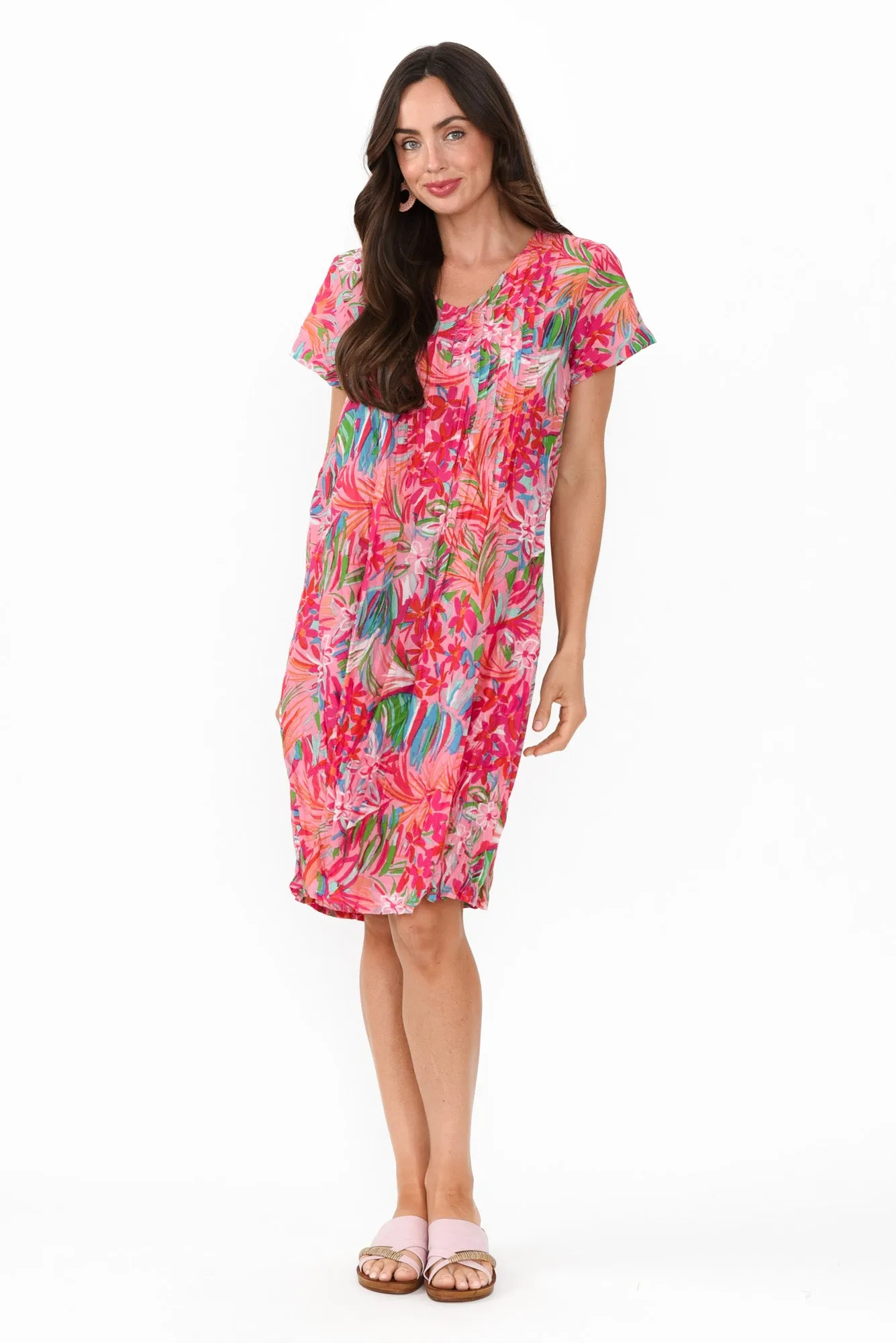 Sabina Pink Petal Crinkle Cotton Dress