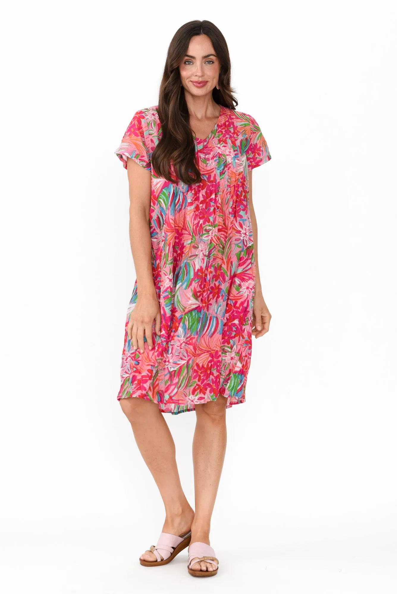 Sabina Pink Petal Crinkle Cotton Dress