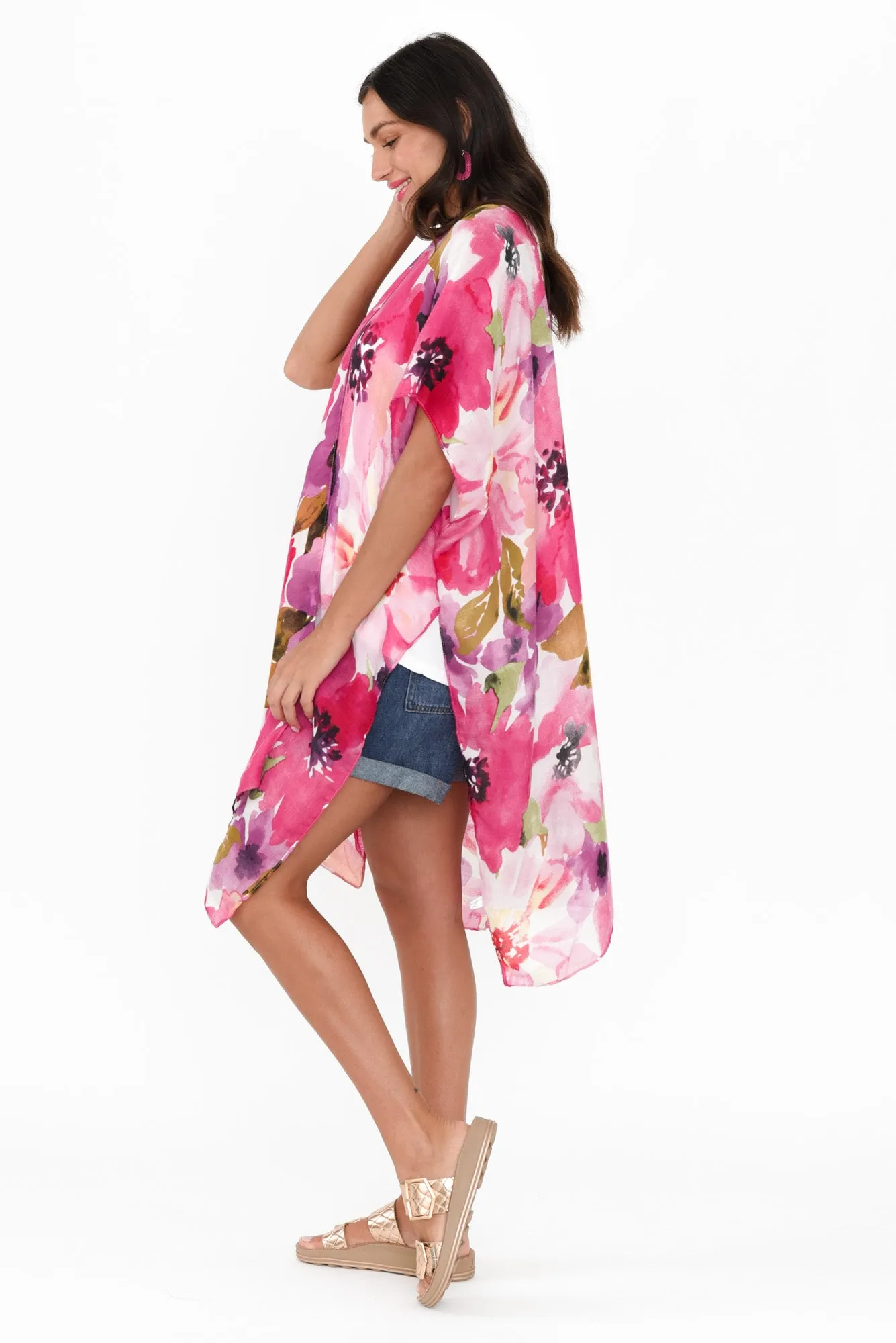 Shontay Pink Floral Kimono