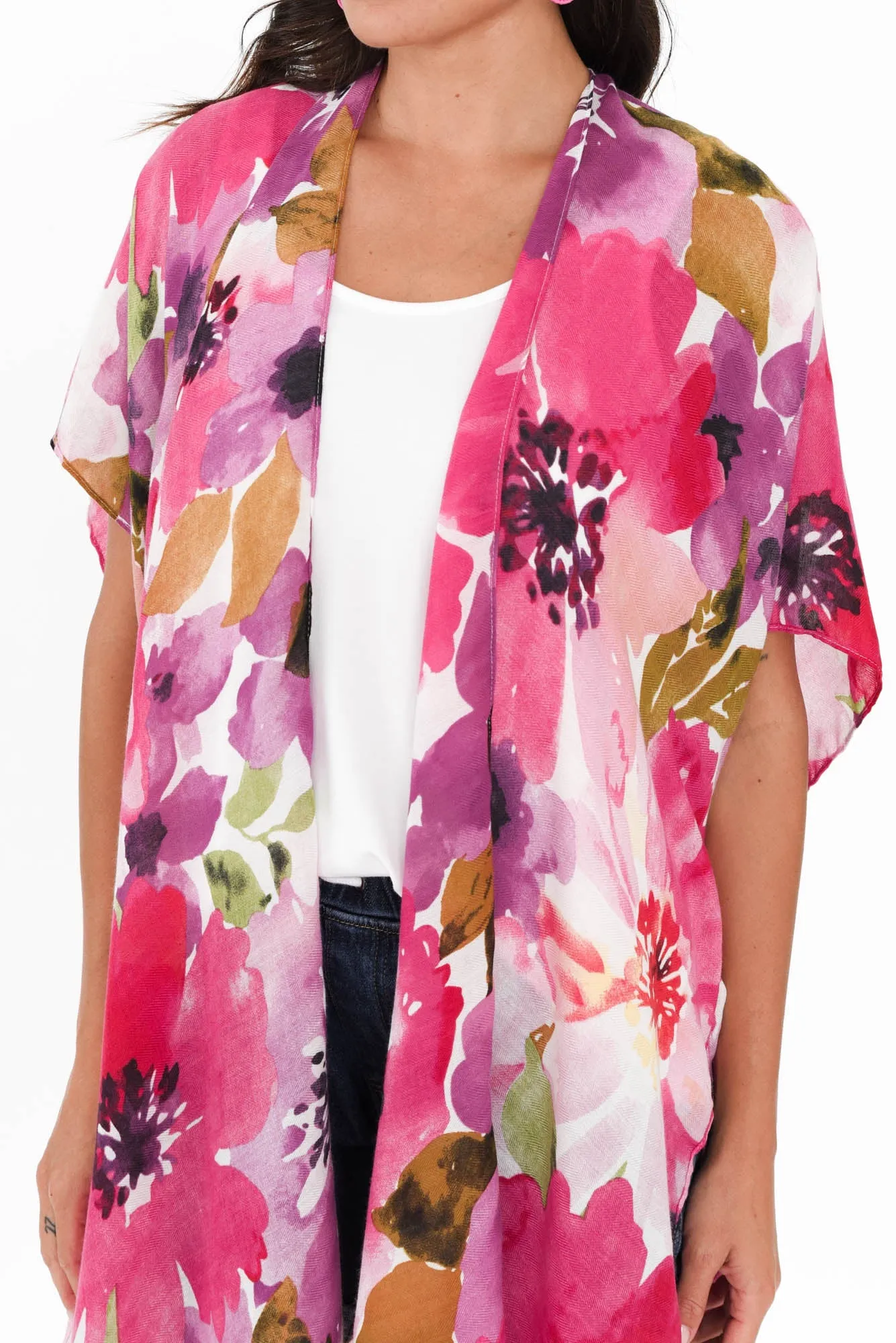 Shontay Pink Floral Kimono