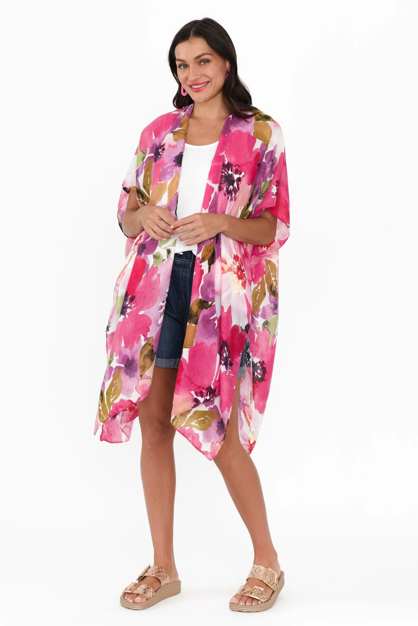 Shontay Pink Floral Kimono