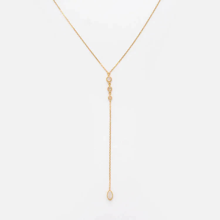 Solid Gold 9 Lives Cats Eye Moonstone Lariat