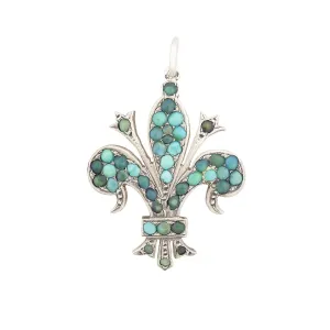 Victorian Sterling Silver Turquoise Fleur De Lis Pendant