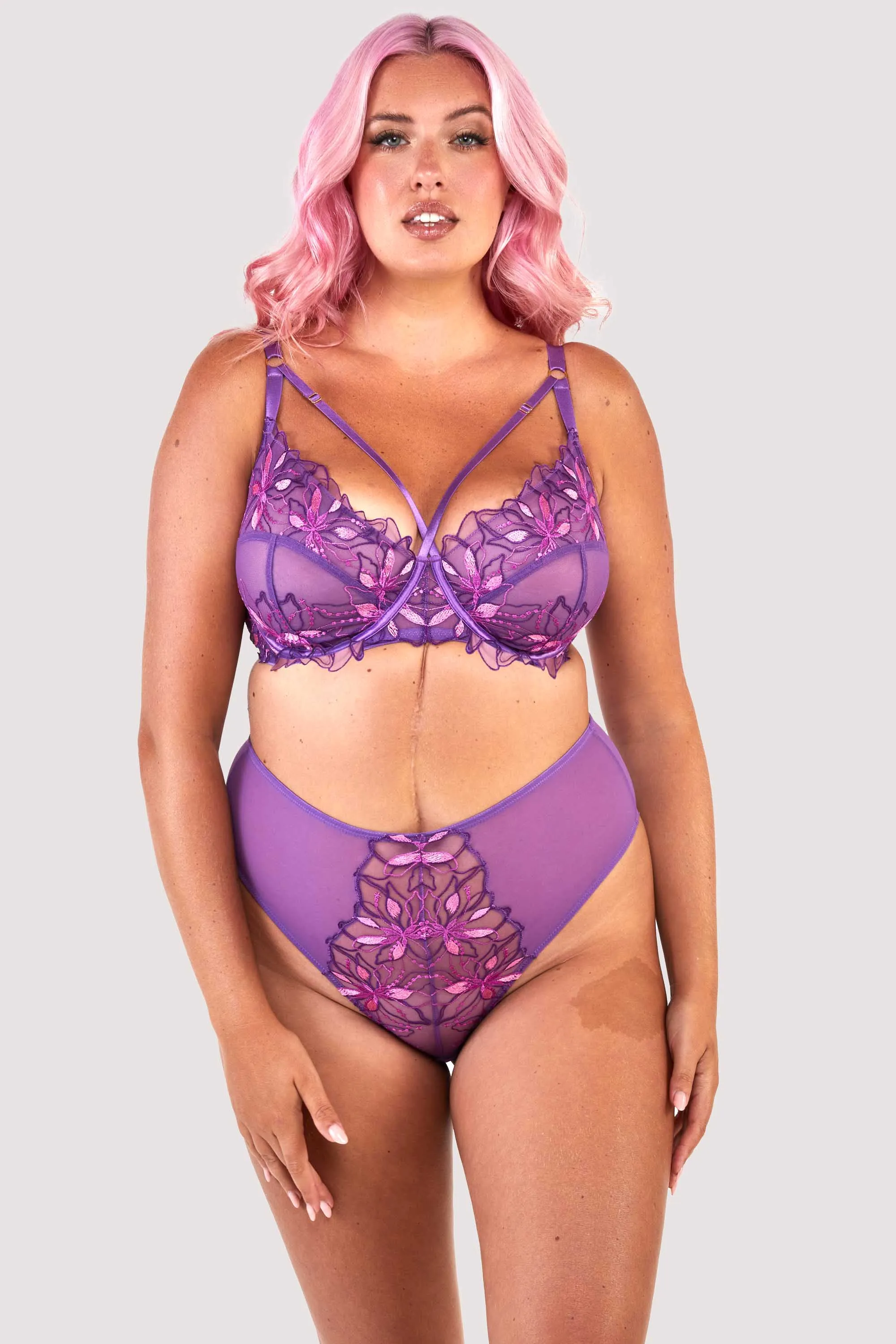 Walpole Purple Embroidered Strappy Balconette Bra