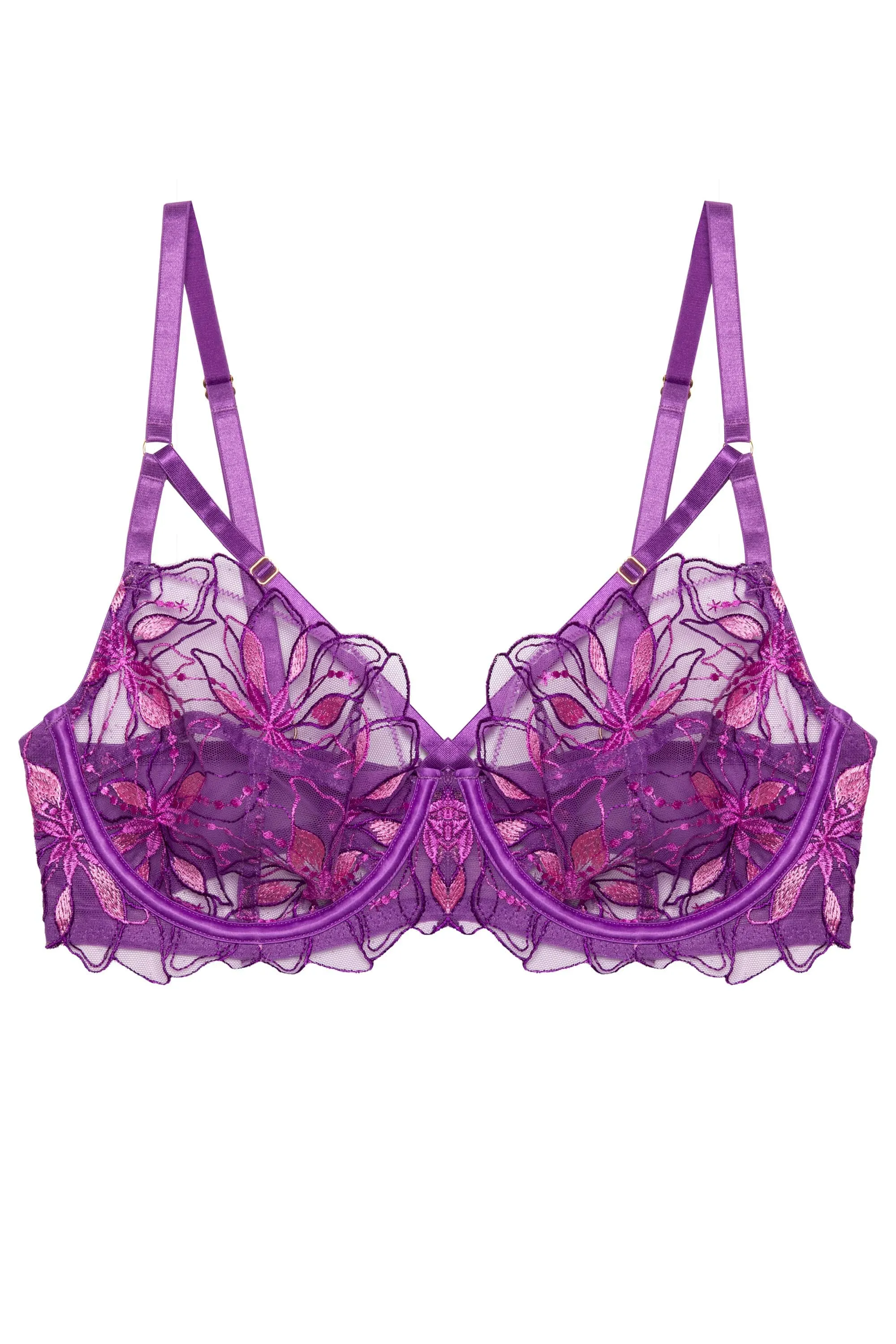 Walpole Purple Embroidered Strappy Balconette Bra