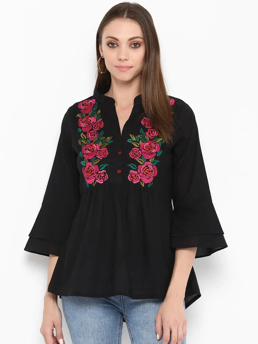 Women'S Black Floral Printed Top