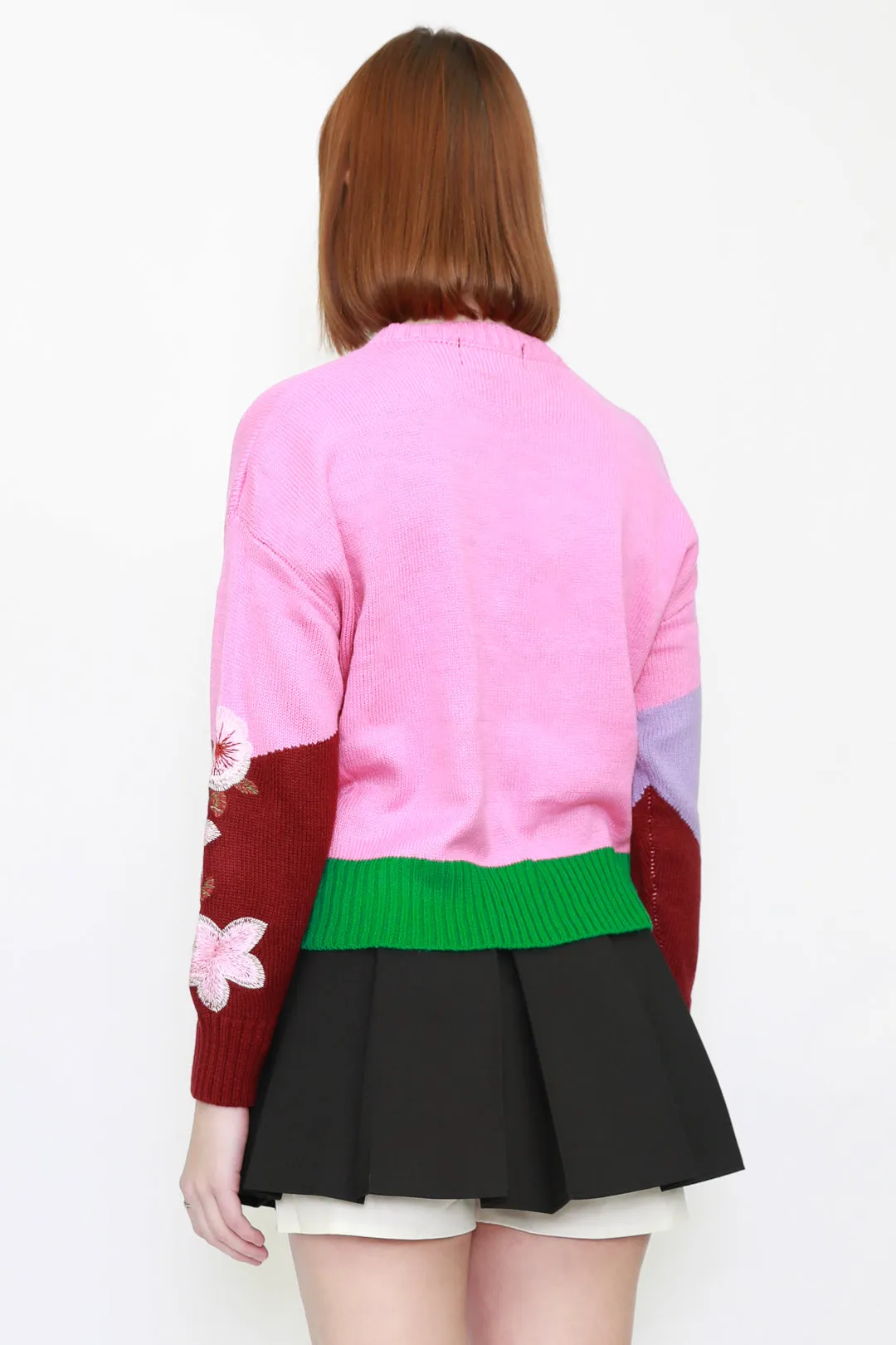 Wool Embroidery Pink Floral Sweater