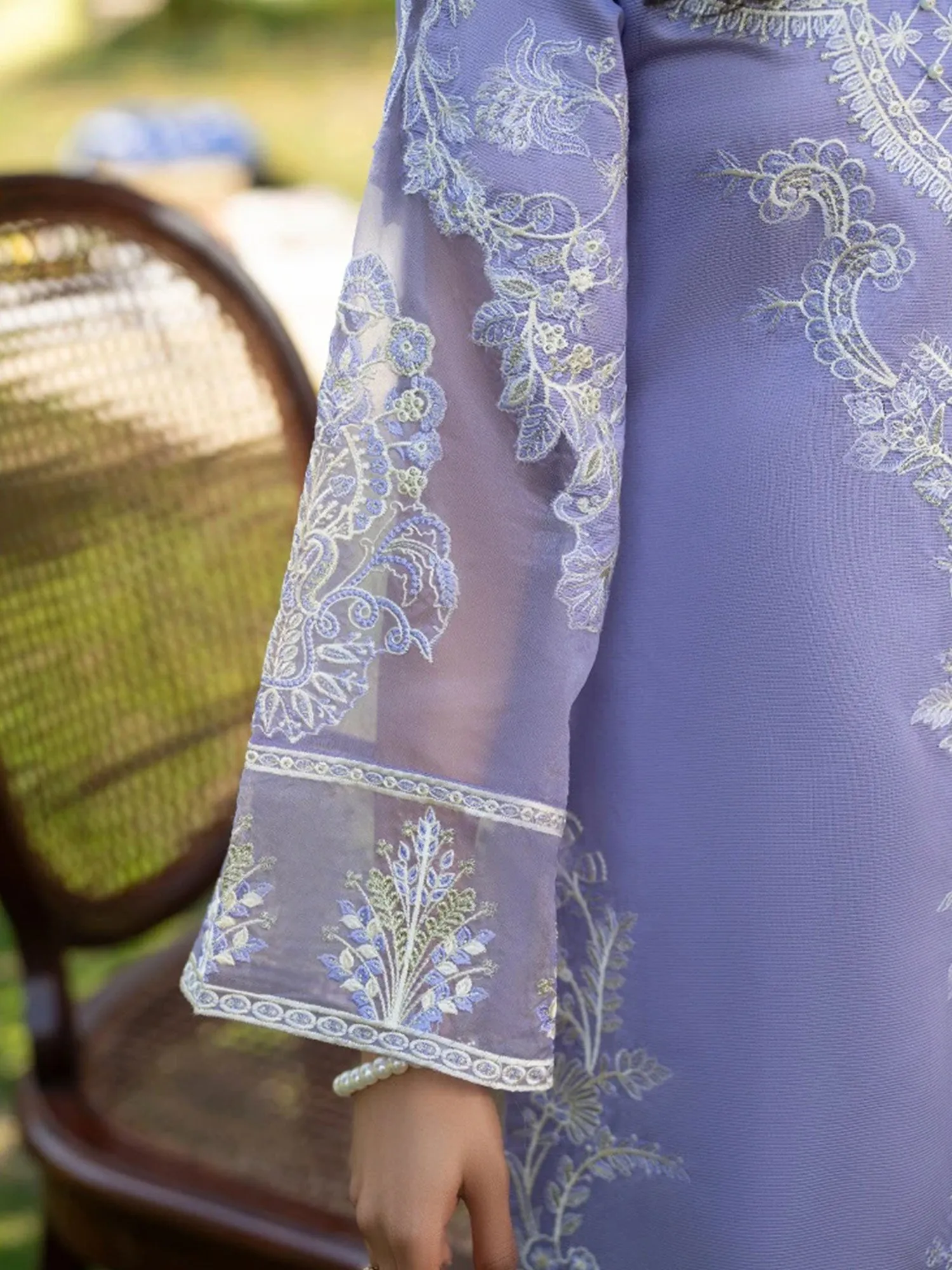 Luxury Zarqun Lilac Embroidered Khadi Cotton Suit (2416B)