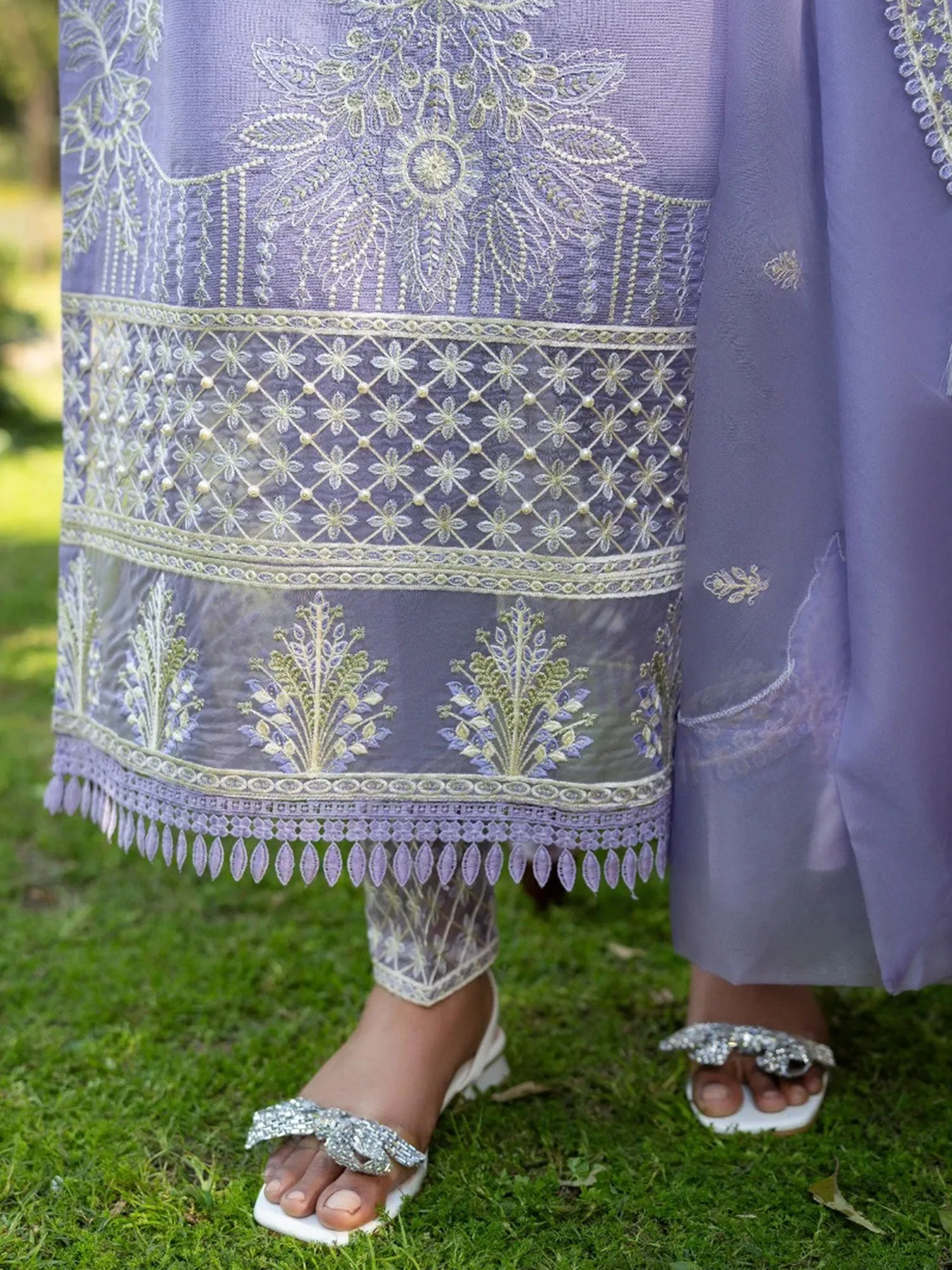 Luxury Zarqun Lilac Embroidered Khadi Cotton Suit (2416B)